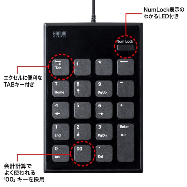 サンワサプライ 静音 USBテンキー ブラック NT-23UBK 1個(ご注文単位1個)【直送品】