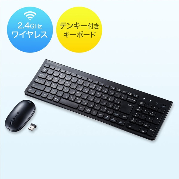 サンワサプライ マウス付きワイヤレスキーボード テンキーあり ブラック SKB-WL31SETBK 1個（ご注文単位1個）【直送品】