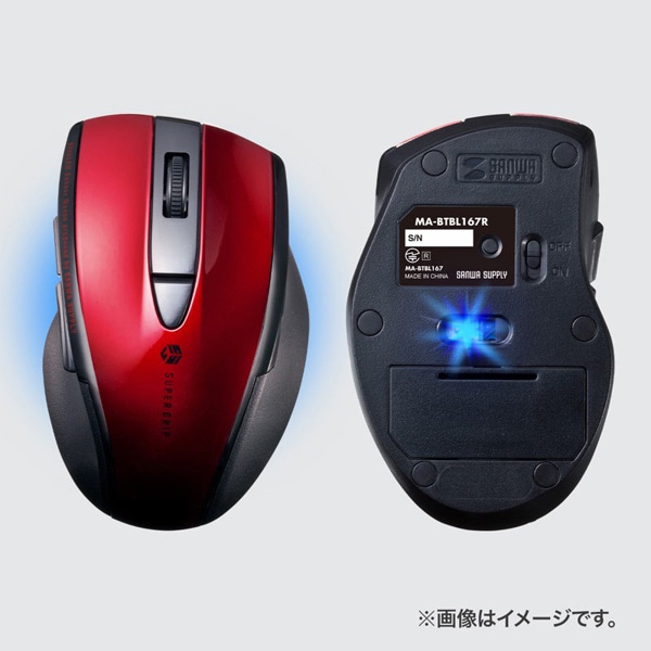 サンワサプライ 静音 Bluetooth ブルーLEDマウス レッド MA-BTBL167R 1個（ご注文単位1個）【直送品】