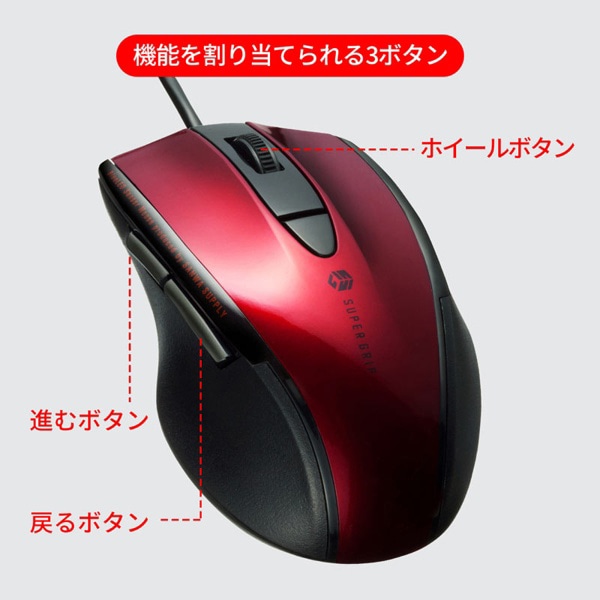 サンワサプライ 静音 有線ブルーLEDマウス 5ボタン レッド MA-BL168R 1個(ご注文単位1個)【直送品】