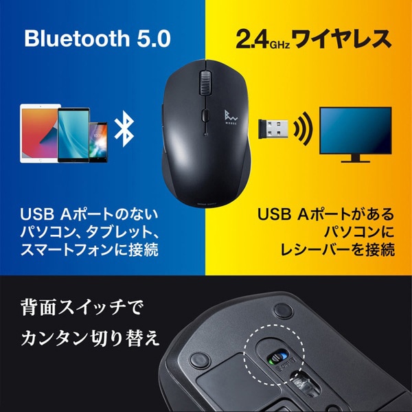 サンワサプライ 静音 ワイヤレス ブルーLEDコンボマウス ブラック MA-WBTBL193BK 1個(ご注文単位1個)【直送品】