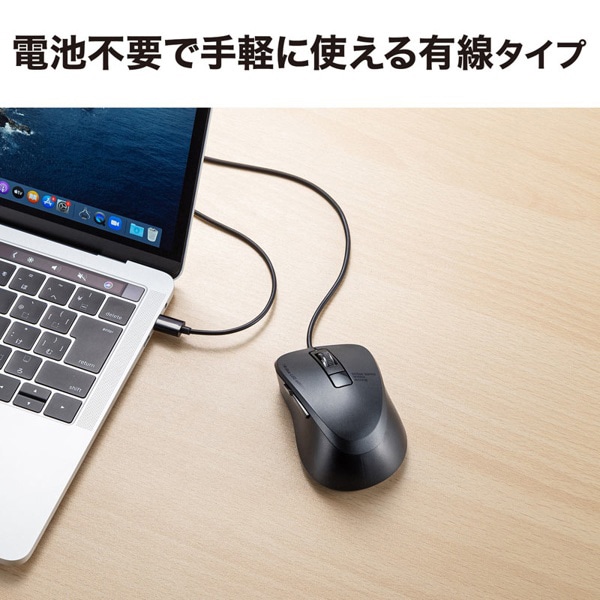 サンワサプライ 有線 Type-C ブルーLEDマウス ブラック MA-BLC156BK 1個(ご注文単位1個)【直送品】