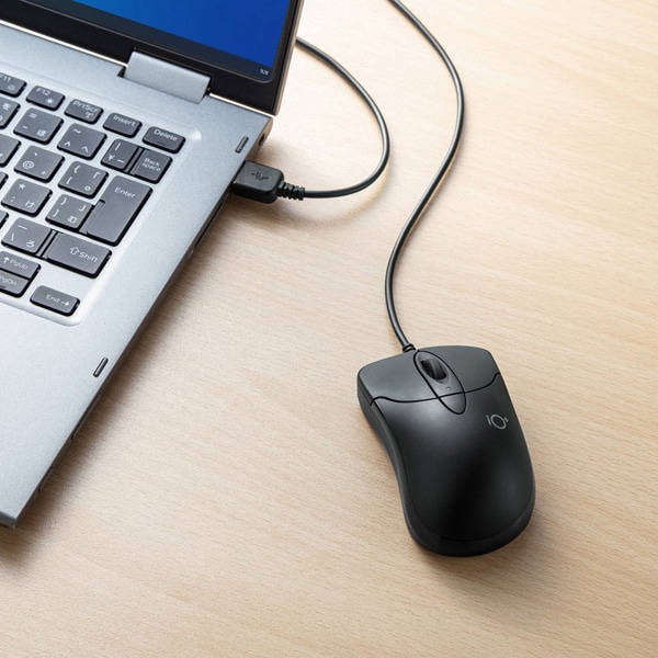 サンワサプライ 静音 有線 ブルーLEDマウス イオプラス ブラック MA-IPYBS301BK 1個（ご注文単位1個）【直送品】