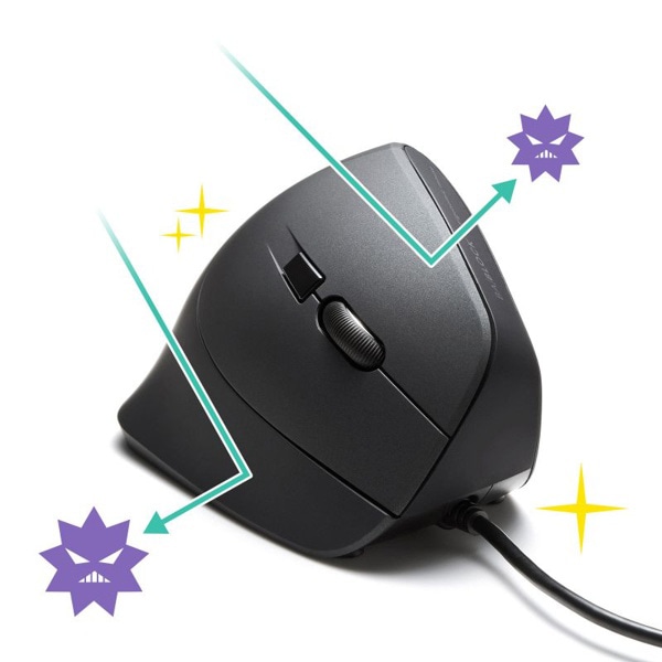 サンワサプライ 抗菌静音 有線エルゴノミクスマウス ブラック MA-ERGK9 1個（ご注文単位1個）【直送品】