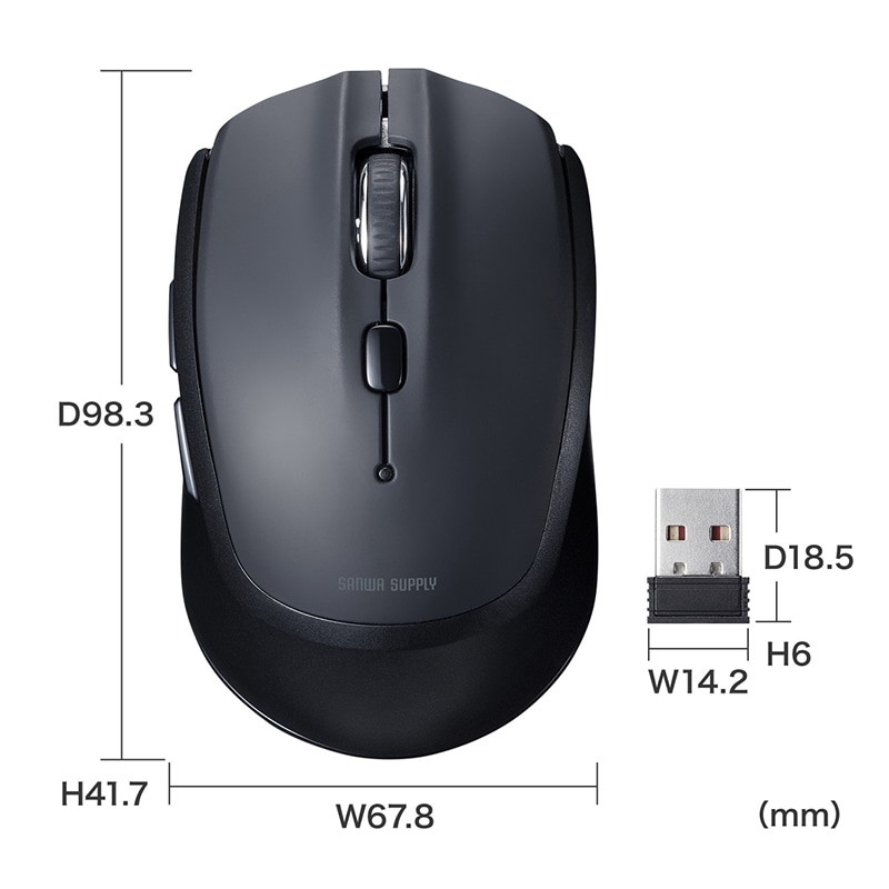 サンワサプライ ワイヤレスブルーLEDマウス 5ボタン ブラック MA-WB509BK 1個(ご注文単位1個)【直送品】