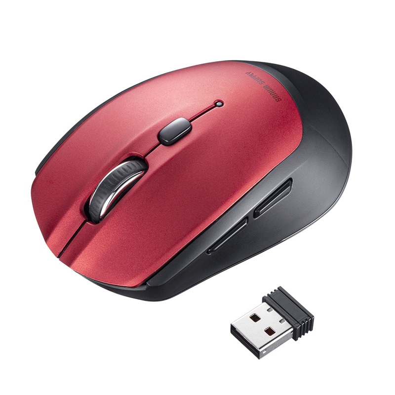 サンワサプライ ワイヤレスブルーLEDマウス 5ボタン　レッド MA-WB509R 1個（ご注文単位1個）【直送品】