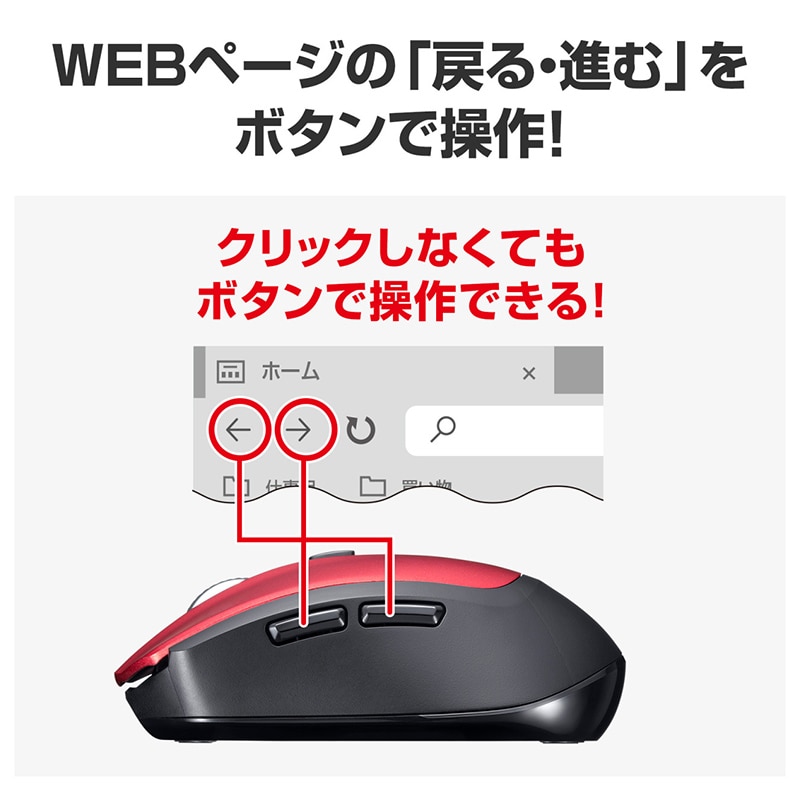 サンワサプライ ワイヤレスブルーLEDマウス 5ボタン レッド MA-WB509R 1個(ご注文単位1個)【直送品】