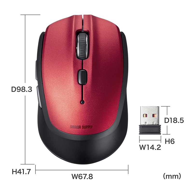 サンワサプライ ワイヤレスブルーLEDマウス 5ボタン レッド MA-WB509R 1個(ご注文単位1個)【直送品】