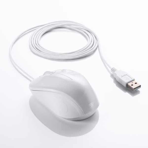 サンワサプライ 抗菌・静音 有線 ブルーLEDマウス ホワイト MA-YBSK315W 1個（ご注文単位1個）【直送品】