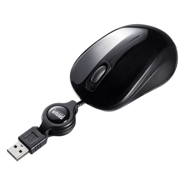 サンワサプライ 抗菌・静音 有線巻取り ブルーLEDマウス ブラック MA-MBSK315BK 1個（ご注文単位1個）【直送品】