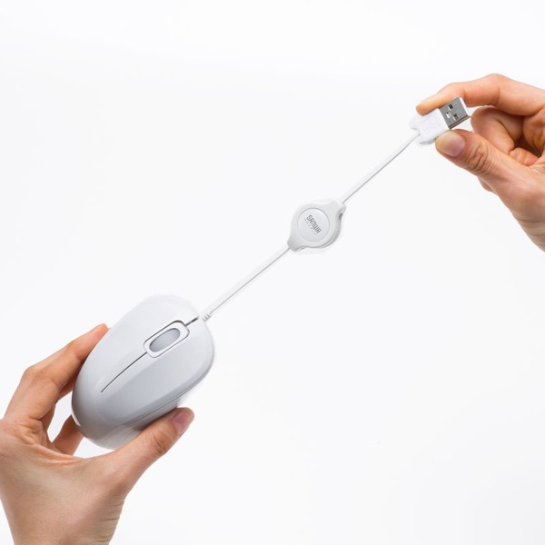 サンワサプライ 抗菌・静音 有線巻取り ブルーLEDマウス ホワイト MA-MBSK315W 1個（ご注文単位1個）【直送品】