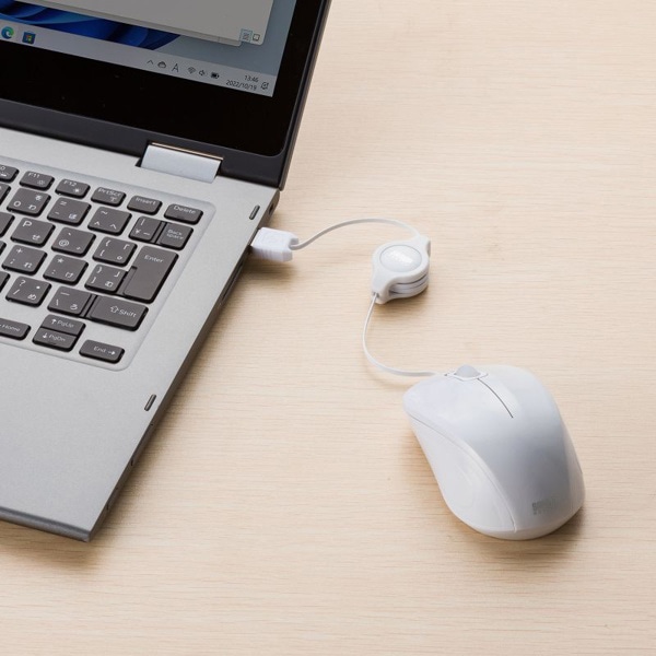 サンワサプライ 抗菌・静音 有線巻取り ブルーLEDマウス ホワイト MA-MBSK315W 1個（ご注文単位1個）【直送品】