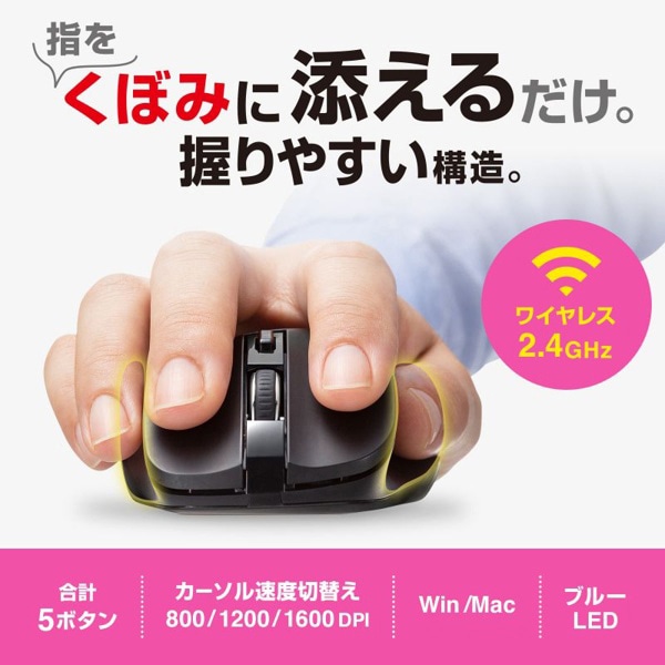 サンワサプライ ワイヤレス ブルーLEDマウス 5ボタン ブラック MA-WB518BK 1個（ご注文単位1個）【直送品】