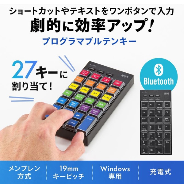 サンワサプライ プログラマブルテンキー Bluetoothモデル NT-BT26BK 1個(ご注文単位1個)【直送品】