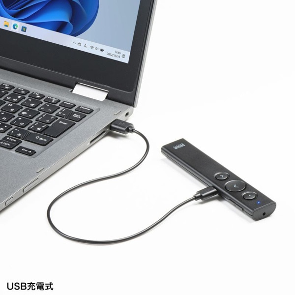 サンワサプライ パワーポインター USB充電式 LP-RF116BK 1個(ご注文単位1個)【直送品】
