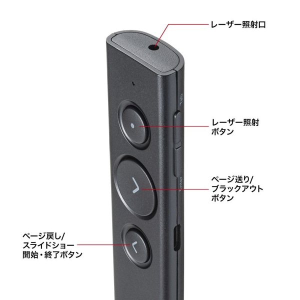 サンワサプライ パワーポインター USB充電式 LP-RF116BK 1個(ご注文単位1個)【直送品】