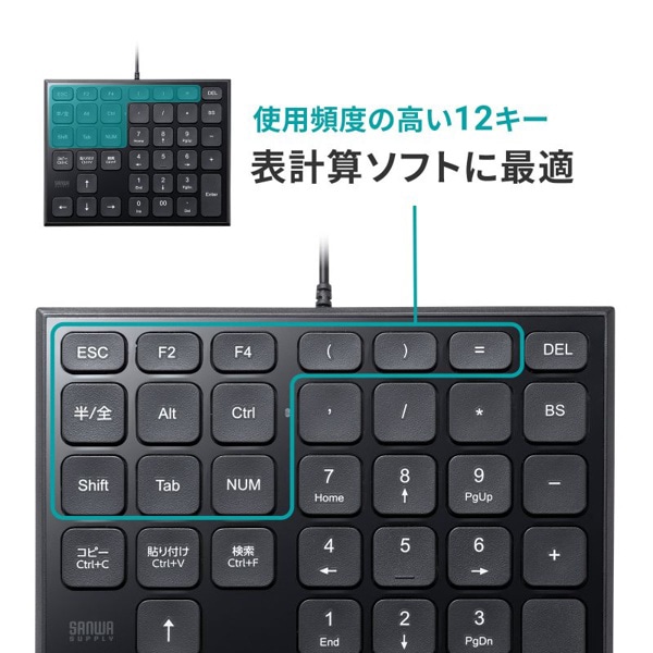サンワサプライ 表計算USBテンキー ブラック NT-27UBK 1個(ご注文単位1個)【直送品】