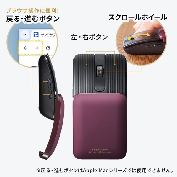 サンワサプライ 静音 Bluetoothマウス 5ボタン レッド MA-BBS526R 1個（ご注文単位1個）【直送品】