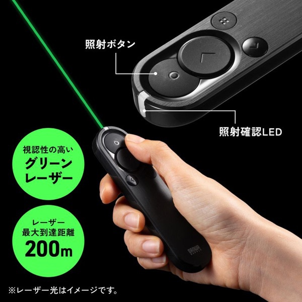 サンワサプライ 2WAYプレゼンター グリーンレーザー・マウス対応 MA-WPR15BK 1個（ご注文単位1個）【直送品】