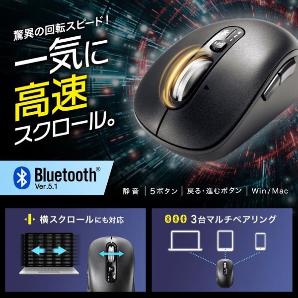 サンワサプライ 静音 Bluetoothマウス ブラック MA-BBS529BK 1個（ご注文単位1個）【直送品】