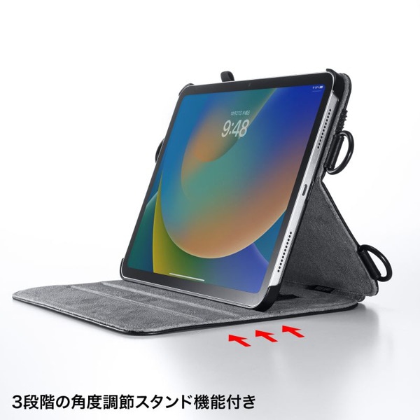 サンワサプライ iPad 10.9インチ用ショルダーベルトケース スタンド機能付き ブラック PDA-IPAD1912BK 1個（ご注文単位1個）【直送品】