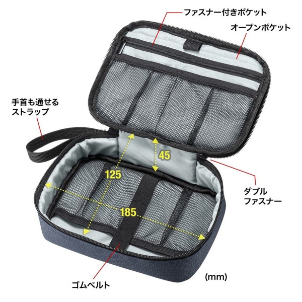 サンワサプライ トラベル小物ポーチ 195×135×55mm ネイビー IN-AD11NV 1個(ご注文単位1個)【直送品】
