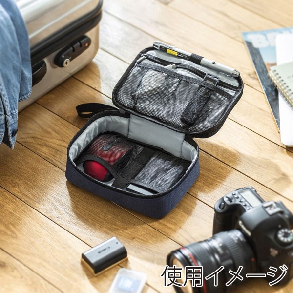 サンワサプライ トラベル小物ポーチ 195×135×55mm ネイビー IN-AD11NV 1個(ご注文単位1個)【直送品】