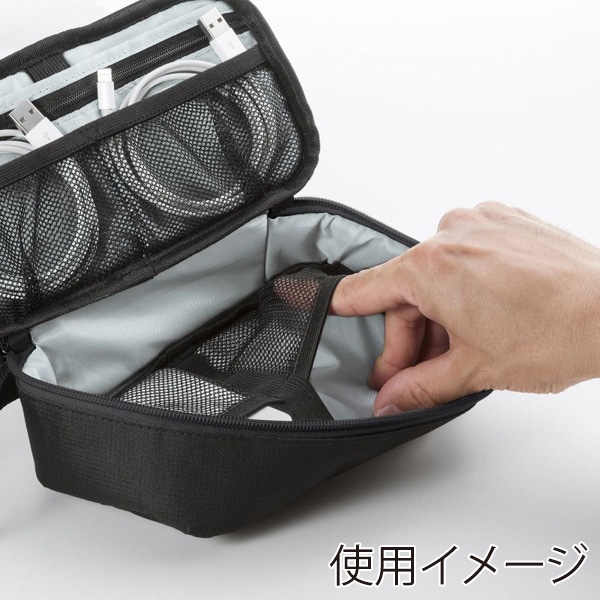 サンワサプライ トラベル小物ポーチ 215×115×65mm ブラック IN-AD12BK 1個（ご注文単位1個）【直送品】