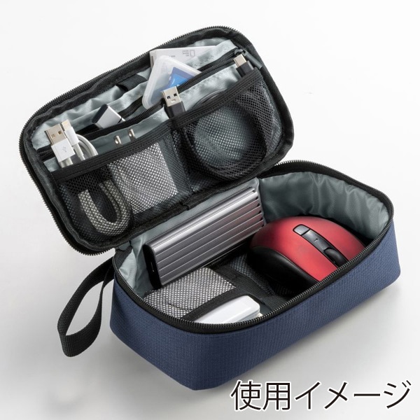サンワサプライ トラベル小物ポーチ 215×115×65mm ネイビー IN-AD12NV 1個（ご注文単位1個）【直送品】