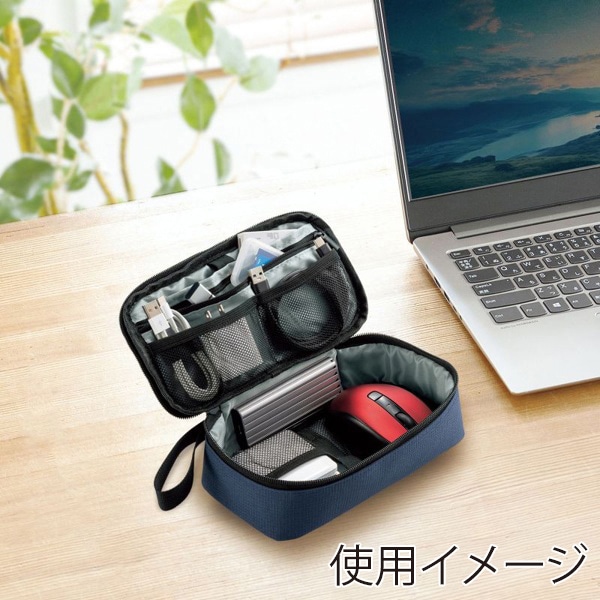 サンワサプライ トラベル小物ポーチ 215×115×65mm ネイビー IN-AD12NV 1個（ご注文単位1個）【直送品】