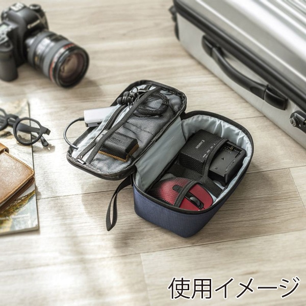 サンワサプライ トラベル小物ポーチ 215×115×65mm ネイビー IN-AD12NV 1個（ご注文単位1個）【直送品】