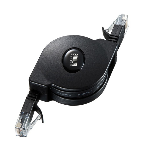 サンワサプライ 自動巻取りLANケーブル カテゴリ6 1.5m KB-MK18BK 1個(ご注文単位1個)【直送品】