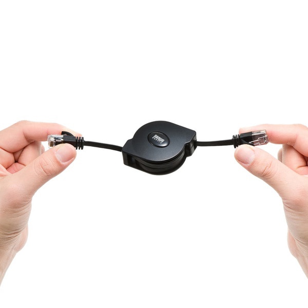 サンワサプライ 自動巻取りLANケーブル カテゴリ6 1.5m KB-MK18BK 1個（ご注文単位1個）【直送品】