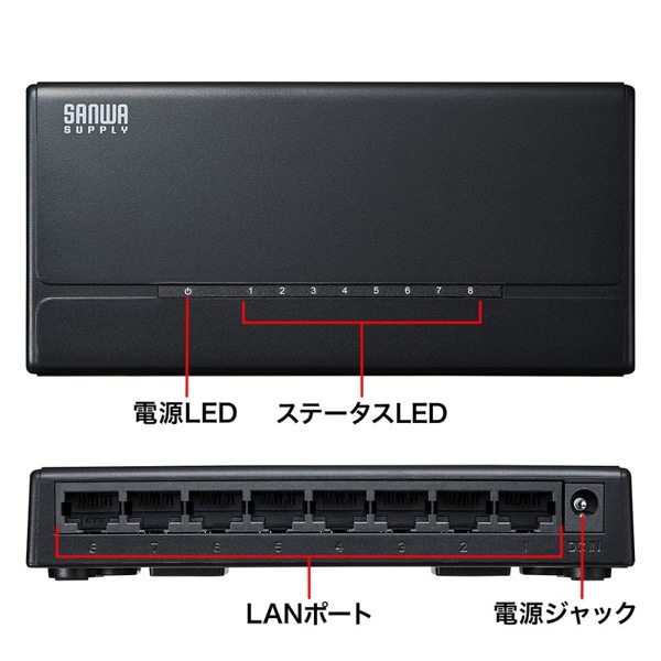 サンワサプライ スイッチングハブ マグネット付き 8ポート LAN-SWHP801BK 1個（ご注文単位1個）【直送品】