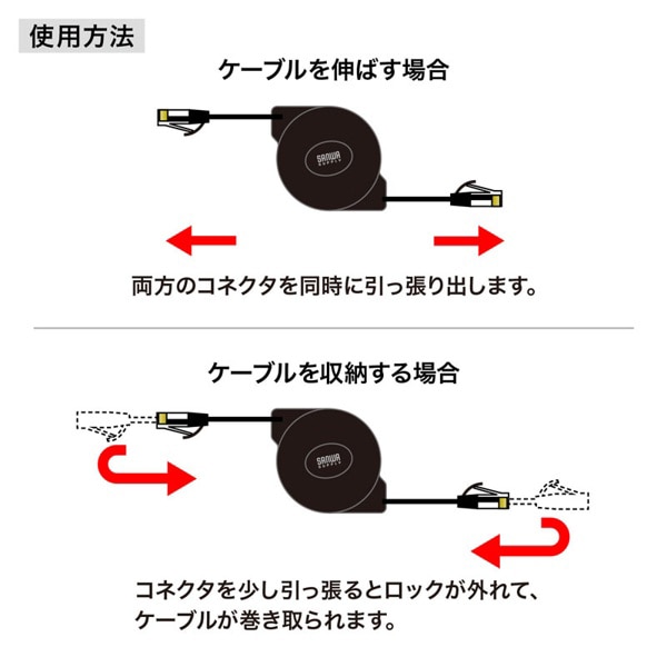サンワサプライ 自動巻取りLANケーブル カテゴリ6A 1.5m KB-MK19BK 1個(ご注文単位1個)【直送品】