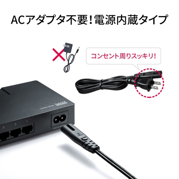 サンワサプライ ギガビット対応スイッチングハブ マグネット付き 8ポート LAN-GIGAP802BK 1個（ご注文単位1個）【直送品】