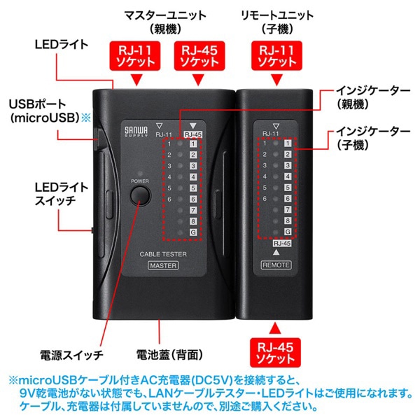 サンワサプライ LANケーブルテスター LAN-TST6 1個（ご注文単位1個）【直送品】