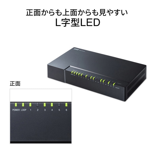 サンワサプライ ギガビット対応スイッチングハブ マグネット付き 16ポート LAN-GIGAP1602BK 1個(ご注文単位1個)【直送品】