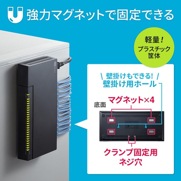 サンワサプライ ギガビット対応スイッチングハブ マグネット付き 24ポート LAN-GIGAP2402BK 1個（ご注文単位1個）【直送品】