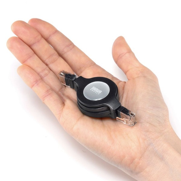 サンワサプライ 自動巻取りLANケーブル カテゴリ5e 1.2m KB-MK15BKN 1個(ご注文単位1個)【直送品】