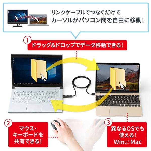サンワサプライ リンクケーブル ドラッグ&ドロップ対応 Type-C KB-USB-LINK5 1個（ご注文単位1個）【直送品】