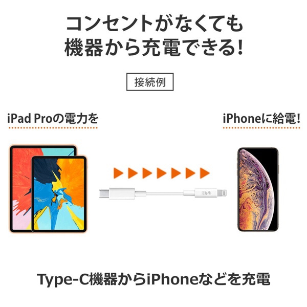 サンワサプライ USB TypeC-ライトニングケーブル 1m ホワイト KB-IPLC10W 1個（ご注文単位1個）【直送品】