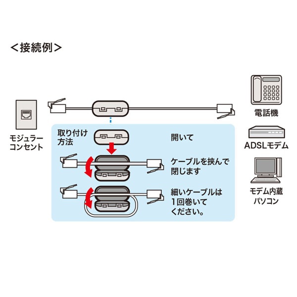 サンワサプライ フェライトコア 直径3~5mmケーブル用 2個入 TEL-NF1N 1個(ご注文単位1個)【直送品】