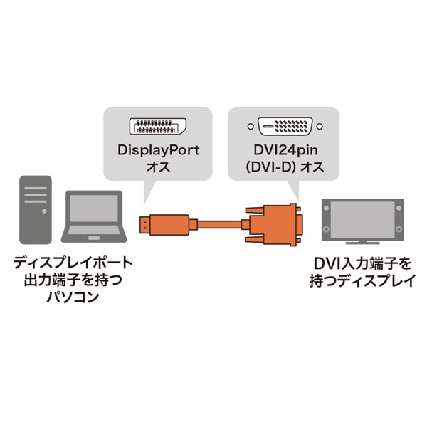 サンワサプライ ディスプレイポート-DVI変換ケーブル 2m KC-DPDVA20 1個(ご注文単位1個)【直送品】
