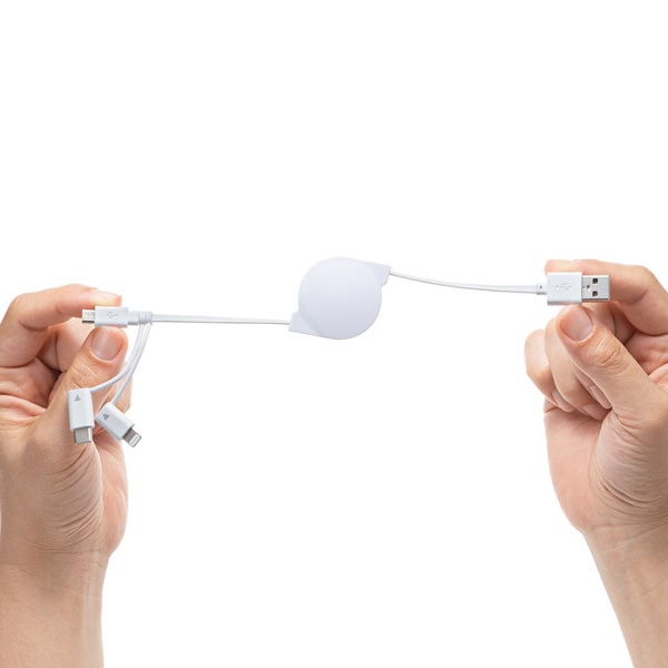 サンワサプライ ライトニング／Type-C／microUSB 3in1ケーブル 巻取りUSB 0.8m KB-IPLTM08KW 1個（ご注文単位1個）【直送品】