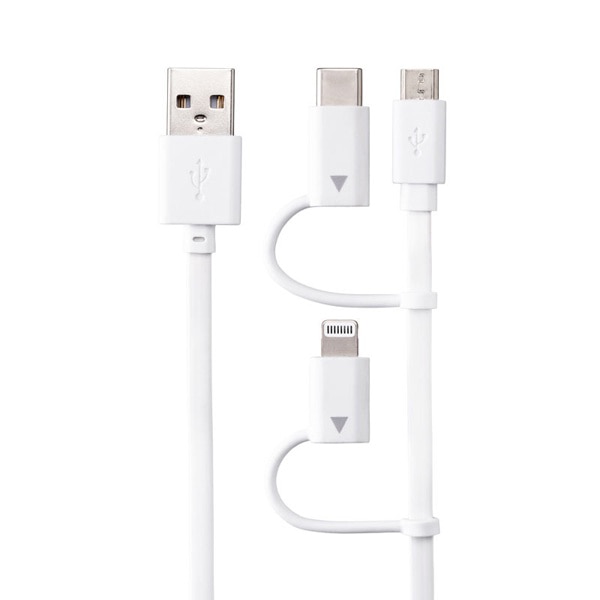 サンワサプライ ライトニング／Type-C／microUSB 3in1ケーブル 巻取りUSB 0.8m KB-IPLTM08KW 1個（ご注文単位1個）【直送品】