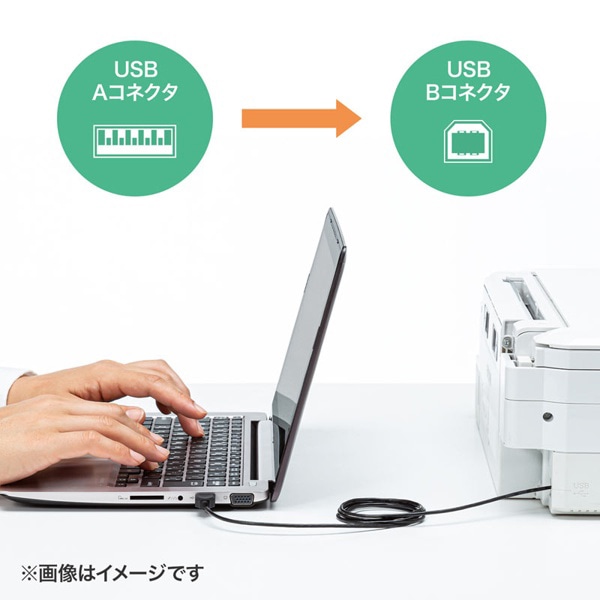 サンワサプライ 極細USBケーブル USB2.0 A-Bタイプ 0.5m ブラック KU20-SL05BKK 1個（ご注文単位1個）【直送品】