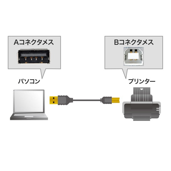 サンワサプライ 極細USBケーブル USB2.0 A-Bタイプ 0.5m ブラック KU20-SL05BKK 1個（ご注文単位1個）【直送品】
