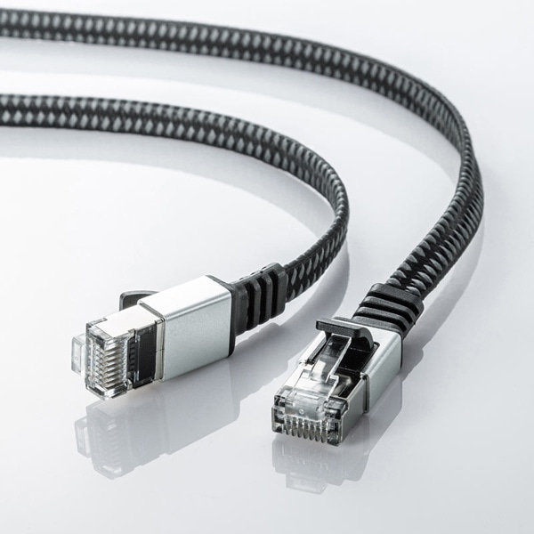 サンワサプライ メッシュフラットLANケーブル カテゴリ6A 1m ブラック&グレー KB-FL6AME-01BK 1個（ご注文単位1個）【直送品】