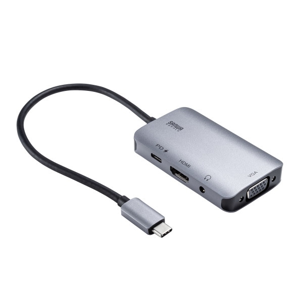サンワサプライ USB TypeC-HDMI／VGA 変換アダプタ 4K／30Hz／PD対応 AD-ALCHV02 1個（ご注文単位1個）【直送品】